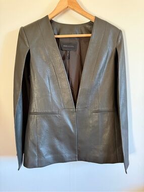 BCBGMAXAZRIA Faux Leather Cape Blazer Deep V Jacket Size S